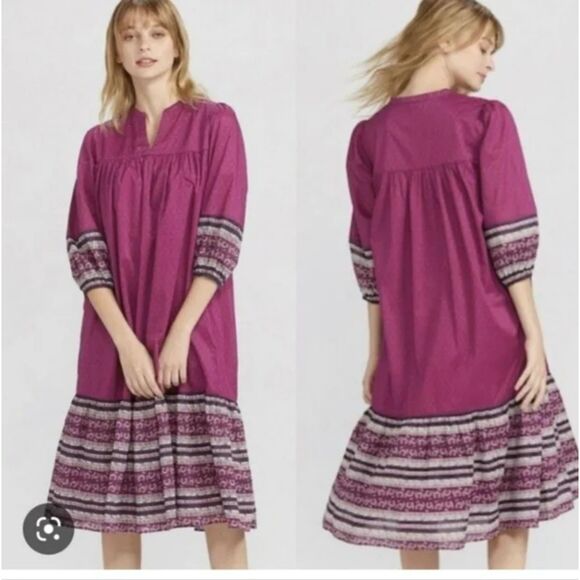Anna Sui x Uniqlo Dress Women's Large Pink Purple Prarie Boho Peasant 60s 70s - Picture 1 of 5